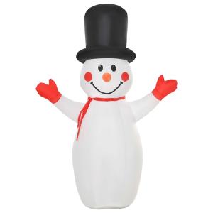 HOMCOM opblaasbare sneeuwpop met LED-verlichting kerstversiering voor binnen en buiten tuin gazondecoratie feest polyester wit + rood + zwart 1,8 x 120 x 55 cm