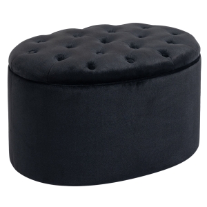 HOMCOM bank gestoffeerde bank met opbergruimte borstbank ovale vorm hal slaapkamer woonkamer fluweelzacht polyester rubber hout zwart 71 x 52 x 42 cm