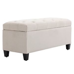 HOMCOM bank gestoffeerde bank met opbergruimte kistbank gang slaapkamer woonkamer linnenachtig polyester rubber hout crème wit 100 x 40 x 44 cm