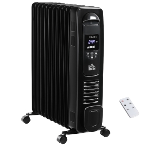 HOMCOM 2720W Digital Display Oil Filled Radiator 11Fin Portable Electric Heater w/ Built-in Timer Three Heat settings Safety switch Remote Control - Black