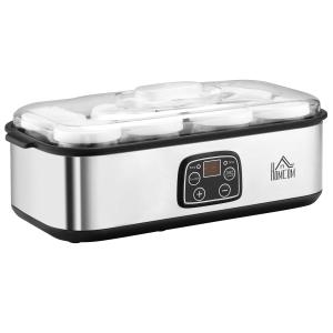 HOMCOM Yogurtera 30 W Capacidad 1,44 L con 8 Tarros 180 ml Temporizador y Termostato