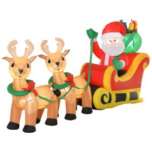 HOMCOM Papá Noel Renos Inflable con Luces LED Decoración de Navidad del Trineo Exterior