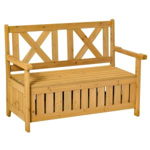 Outsunny Wood Garden Bench 2 Seater Storage Chest Patio Seating with High Back and Armrest