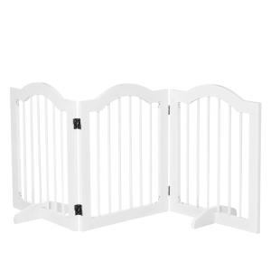 PawHut Wooden Foldable Small Sized Dog Gate Stepover Panel with Support Feet Pet Fence Freestanding Safety Barrier for the House Doorway Stairs White