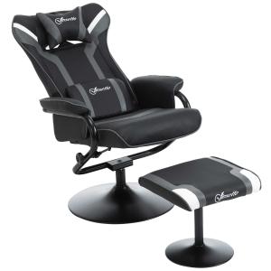 Vinsetto 2 Pieces Gaming Style Recliner and Ottoman Set with Removable Headrest and Lumbar Support, Ergonomic Tilt Function, Round Base, Metal Frame, for Home, Office, Dorm, Black and Grey
