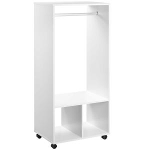 HOMCOM Open Wardrobe with Hanging Rod and Storage Shelves Mobile Garment Rack on Wheels Bedroom, Cloakroom, White