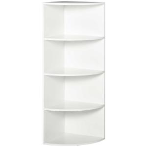 HOMCOM Corner Shelf 4 Tier Fan Bookshelf Plants Stand Wood Freestanding Unit White