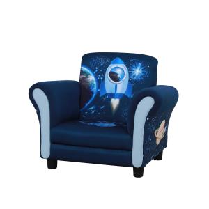 HOMCOM Kids Armchair Children Sofa Tub Chair Space Rocket Wood Frame Thick Padding High Back Armrest Anti Slip Feet Blue for 3 - 6 Yrs