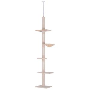 PawHut Floor to Ceiling Cat Tree 5-Tier Kitty Tower Climbing Activity Center Scratching Post Adjustable Height 230-260cm Beige