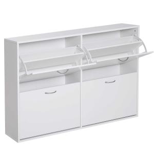 HOMCOM Wooden Modern Design 4 Drawer Shoes Cabinet Pull Down Shelf Storage Organiser - White