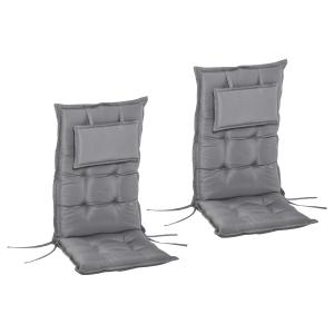 Outsunny Set of 2 High Back Chair Cushion Seat Pad Garden Patio Chair with Pillow for Indoor and Outdoor Use Dark Grey