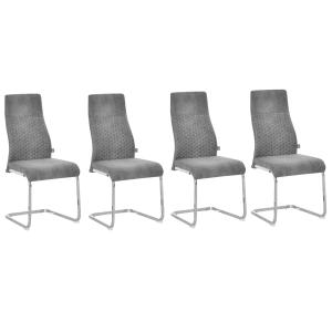 HOMCOM Set of 4 Dining Chairs Velvet-Touch Fabric High Back Accent Chair for Dining Room, Living Room with Bent Metal Base, Grey