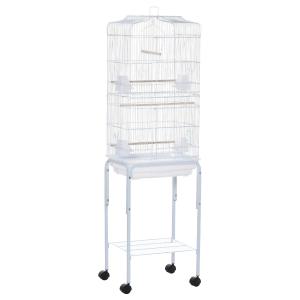 PawHut Metal Bird Parrot Cage w/ Breeding Stand Feeding Tray Wheels Parakeet Pet Supply White 157H x 46.5L x 36Wcm