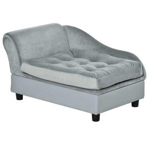PawHut Pet Sofa Couch Dog Bed Storage Function Cat Removable Cushion Lounge Blue 76 x 45 x 41.5 cm