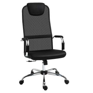 Vinsetto High-Back Office Chair Mesh Fabric Swivel Computer Desk Chair Home Study Rocker with Wheels, Electroplate Steel Frame, Black