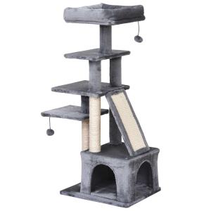 PawHut 1.1m Mult-level Cat Tree Scratcher Kittiy Condo Activity Center with Perches,3 Jumping Platforms,Ladder, Hanging Toy