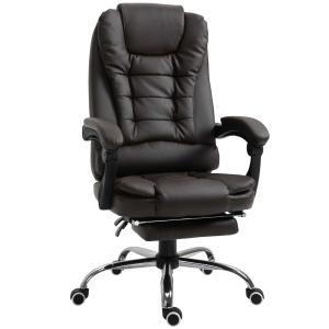HOMCOM Reclining PU Leather Executive Home Office Chair With Footrest - Coffee