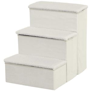 PawHut 3-Step Foldable Pet Steps Pet Stairs with Fleece Cover and Storage