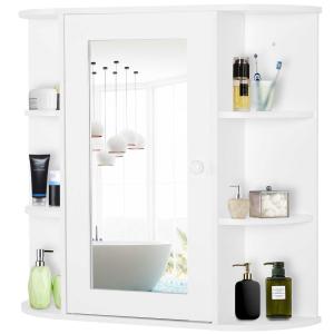 HOMCOM Wall Mounted Bathroom Cabinet with Mirror Single Door Storage Organizer 2-tier Inner Shelves White