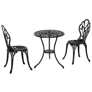 Outsunny 3PCs Garden Table Set Bistro Set Round Table with Umbrella Hole and 2 Chairs for Outdoor Indoor Patio Balcony Aluminium