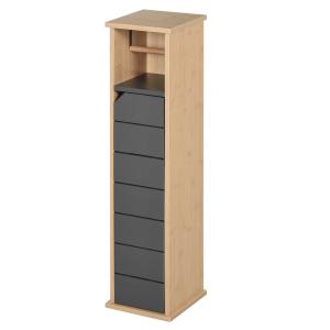 HOMCOM Contrasting Colourway Toilet Roll Storage Cabinet w/ Cupboard Adjustable Open Top Slatted Door Open Top Freestanding Home Furniture Grey