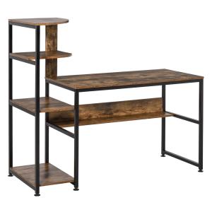 HOMCOM Computer Desk with 4 Storage Shelves Writing Study Desk with Bookshelf for Home Office Sturdy Student Workstation for Small Spaces with Steel Frame