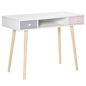 HOMCOM Kids Wooden Study Table Writing Desk with Drawer Ergonomic 39" x 19" x 30" White and Pink