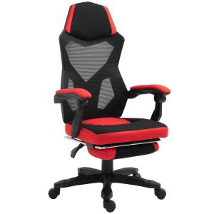Vinsetto Office Chair Adjustable Height Recliner with Retractable Footrest, Wheel, Mesh Back Home, Red
