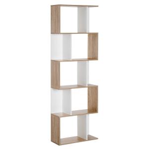 HOMCOM 5-tier Bookcase Storage Display Shelving S Shape design Unit Divider White