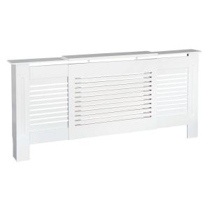 HOMCOM MDF Extendable Radiator Cover Cabinet Shelving Home Office Slatted Design White 140-204L x 21W x 83H cm
