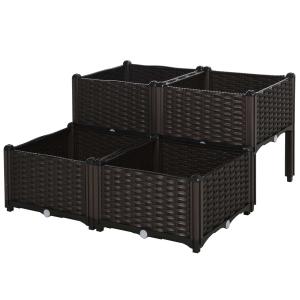 Outsunny Set of 4 Garden Raised Bed Elevated Patio Flower Plant Planter Box Vegetables Planting Container PP