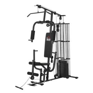 HOMCOM Multifunction Home Gym System Weight Training Exercise Workout Station Fitness Strength Machine for Body Training Black