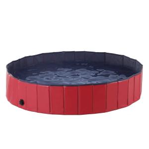 PawHut Foldable Dog Paddling Pool Pet Cat Swimming Pool Indoor/Outdoor Collapsible Summer Bathing Tub Shower Tub Puppy Washer (Red, Φ160 × 30H cm)