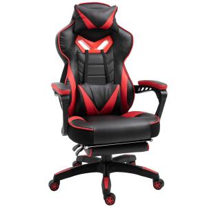 Vinsetto Racing Gaming Chair Adjustable Height Recliner with Wheels, Headrest,Lumbar Support Retractable Footrest Home Office Black/Red
