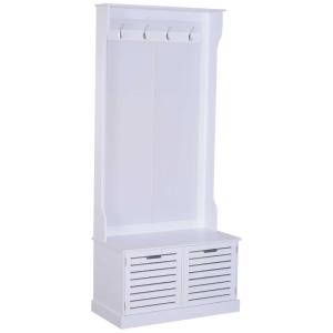 HOMCOM Wooden Entryway Hall Tree Storage Shoe Bench Hallway Clothes Bag Coat Rack 4 Hooks