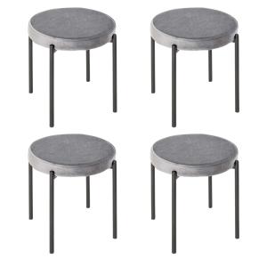 HOMCOM Backless Stackable Dining Stools Velvet-Touch Fabric Upholstered Round Chair with Steel Legs, Set of 4, Grey