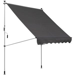 Outsunny Balcony 2 x 1.5m Manual Adjustable Awning DIY Patio Clamp Awning Canopy Retractable Shade Shelter - Grey