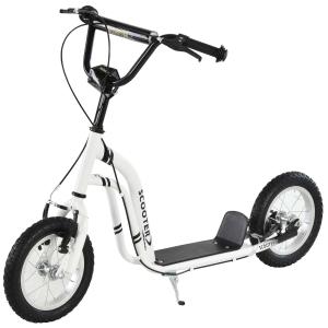 HOMCOM Teen Kids Stunt Scooter Children Kick Scooter Adjustable Handlebar 2 Brakes Ride On 12 Inch Rubber Tyres White For Age 5+