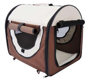 Pawhut Folding Fabric Soft Pet Crate Dog Cat Travel Carrier Cage Kennel House Brown 46L x 36W x 41H cm