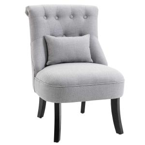 HOMCOM Single Sofa Home Living Room Fabric Solid Wood Leg Upholstered Dining Chair W/ Pillow-Grey