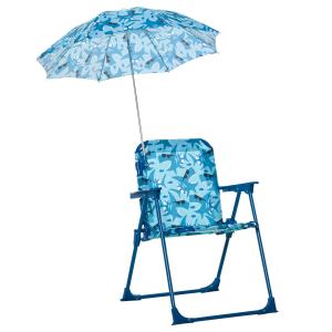 Outsunny Kids Camping Chair Portable Lightweight Folding Picnic Seat Outdoor for Garden Beach Poolside with Parasol Shark Pattern 39 x 39 x 52cm