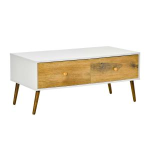 HOMCOM Coffee Table for Living Room, Office, Study Room, Reception Room, w/ 4 Storage Drawers, Sofa Table, Graceful Functional Table, Natural Wood