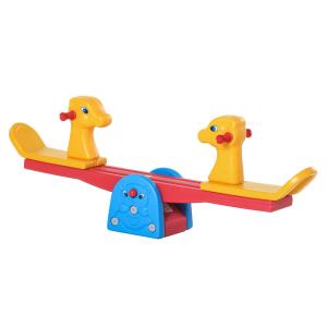 HOMCOM Kids Seesaw Safe Teeter Totter 2 Seats with Easy-Grip Handles, Safe, Indoor Outdoor Living Room Playroom Backyard Equipment, for 1-4 years old Multicolor