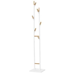 HOMCOM Coat Rack Free-Standing Hall Tree with 8 Bamboo Hooks and Rectangular Base for Clothes Hats Bags Scarves for Living Room Entryway White