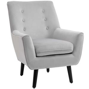 HOMCOM Mid-Century Accent Chair Modern Tufted Velvet-Touch Fabric Upholstered Lounge Sofa Club Chair with Armrest