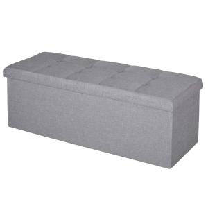 HOMCOM 110cm Folding Fabric Ottoman Bench, Storage Chest Footrest Padded Seat for Living Room, Grey