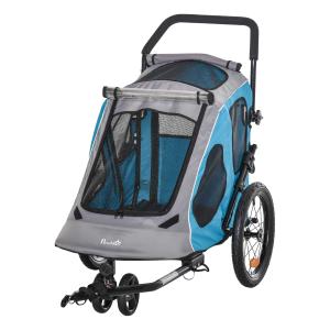 PawHut 2 IN 1 Dog Bicycle Trailer Pet Carrier Stroller 360° Rotatable Front Wheel Reflectors Parking Brake Straps Cup Holder Water Resistant Blue