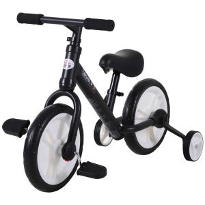 HOMCOM 11 Inch Kids Balance Bike Training Pedal Bicycle W/ Removable Stabilizers EVA Tyres Adjustable Seat Height 2 to 5 Years Black