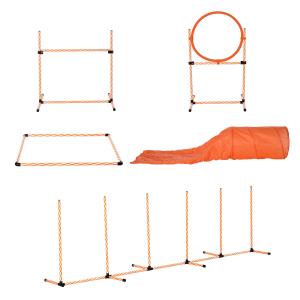 PawHut 5PC Portable Pet Agility Training Set Hurdle Bar for Dog Obstacle Exercise with Adjustable Height Jump Ring High Jumper Tunnel Weave Poles Square Pause Box Carry Bag Whistle