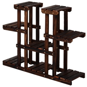 Outsunny Wooden 4-Tier Plant Stand Vertical Carbonized Flower Rack Outdoor Garden Shelf